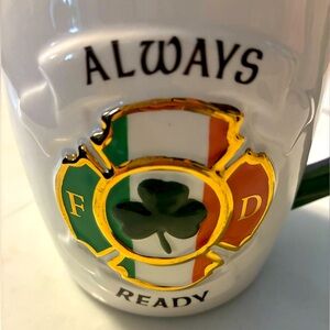Fire Department Shamrock White and Green Mug with Gold Accents NWT